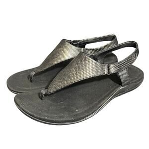 Abeo Beth Sandals Women's 8.5 Narrow Black‎ Bronze Snake Comfort T-Strap Thong